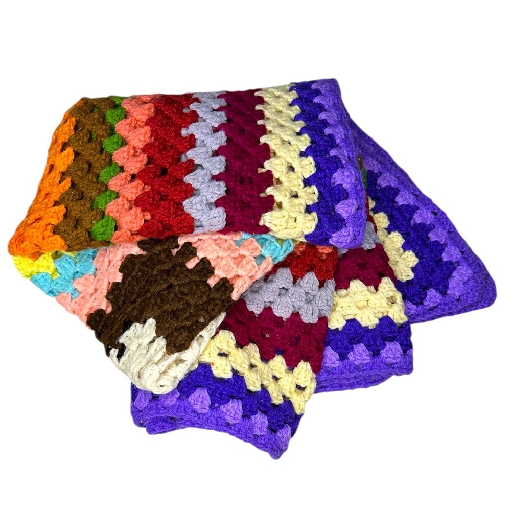 Handmade Crochet Afghan Throw Blanket - Vibrant Multicolored - 54 x 54 inches